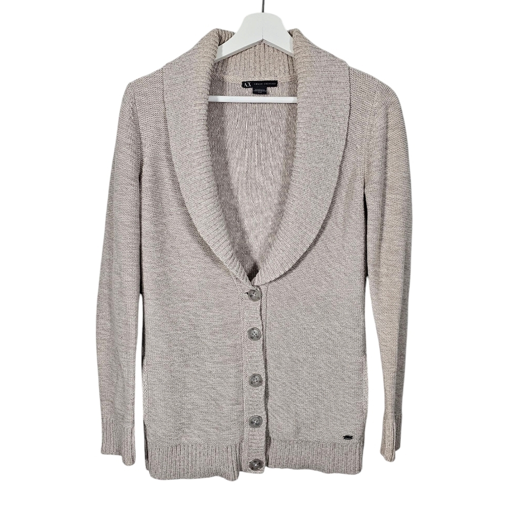 Armani Exchange Beige 100% Cotton Cardigan Sweater with Shawl Collar Sz XS